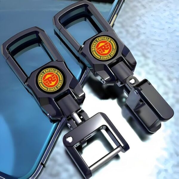 (BUY 1 GET 1 FREE) Dual Side Logo Keychain Compatible with Royal Enfield key Hunter 350 Bullet Meteor Classic - Image 4