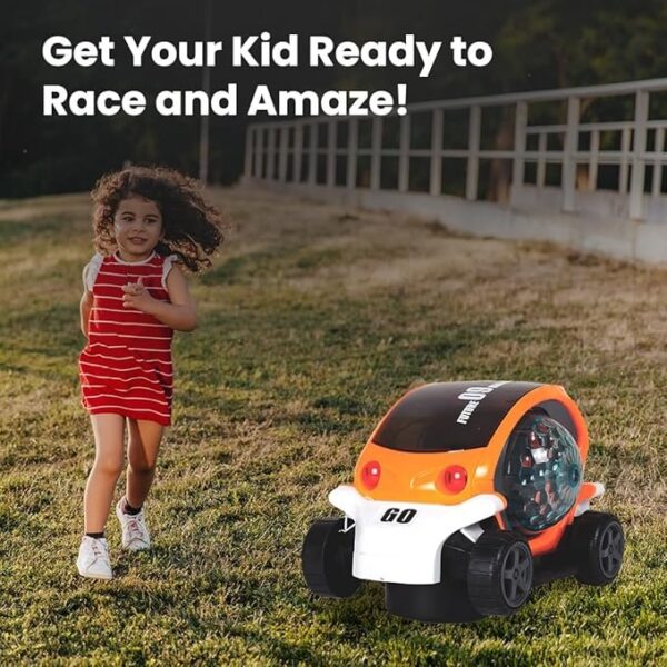 SKYLINE Battery Operated Stunt Car Toy with Music & 4D Vibrant Light Effects | 360° Rotating Bump & Go Action Car Toy